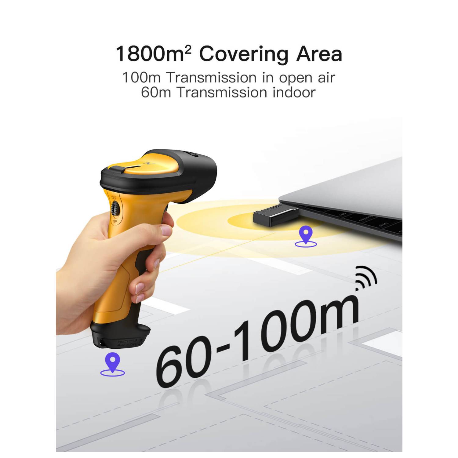 inateck Barcodescanner P6-AI Yellow Kit Wireless 1D Multimedia-Technik