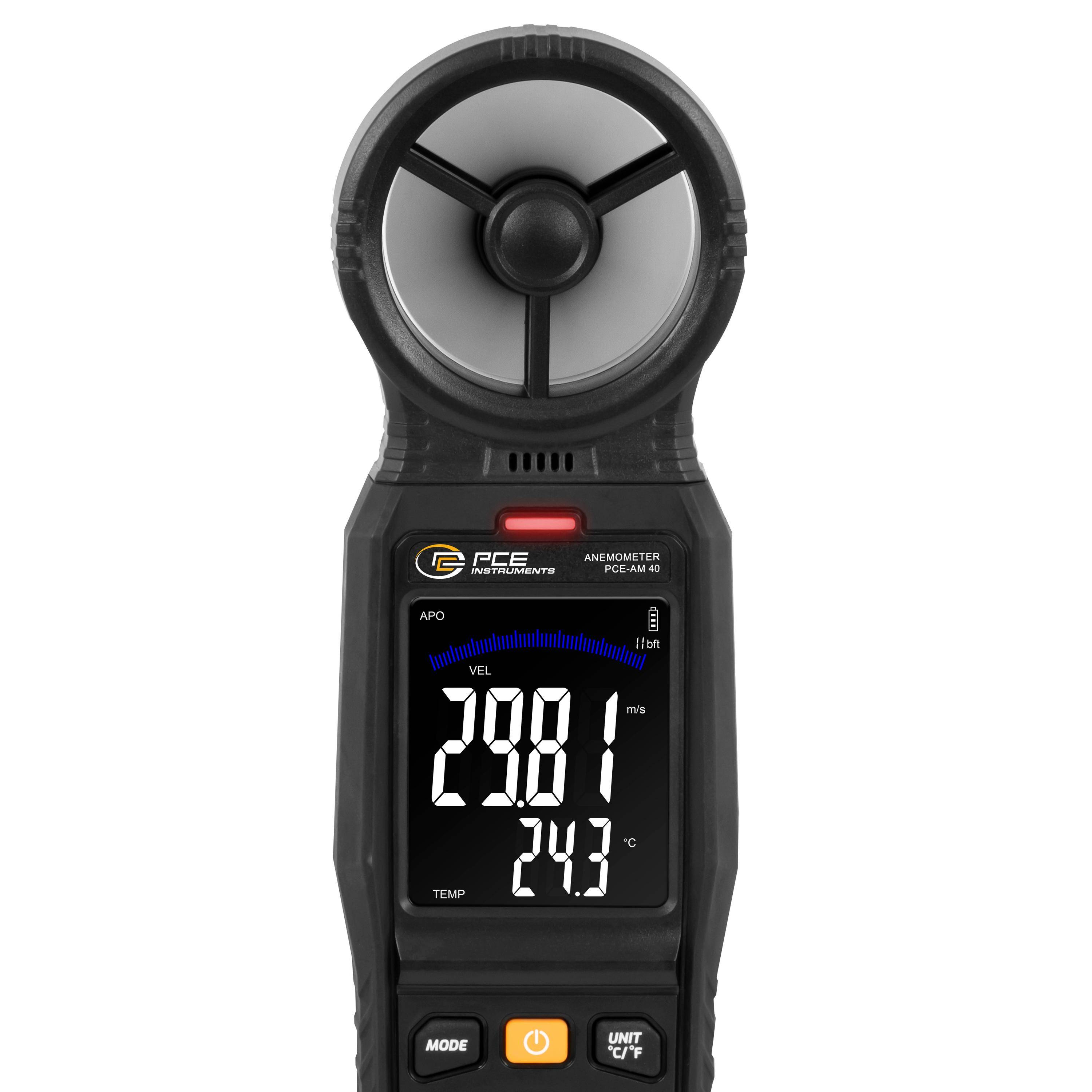 PCE Instruments PCE-AM 40 Anemometer 1 bis 162 km/h mit Temperaturmessfunktion, mit USB-Schnittstelle