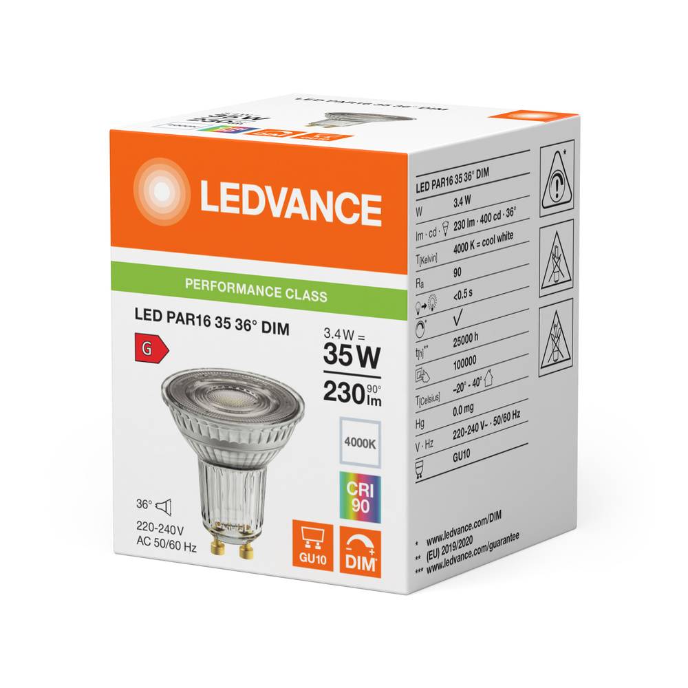 Ledvance Performance LED-Spot Reflektor GU10 PAR16 3.4W 230lm 36D - 940 Kaltweiß | Höchste Farbwiedergabe - Dimmbar -