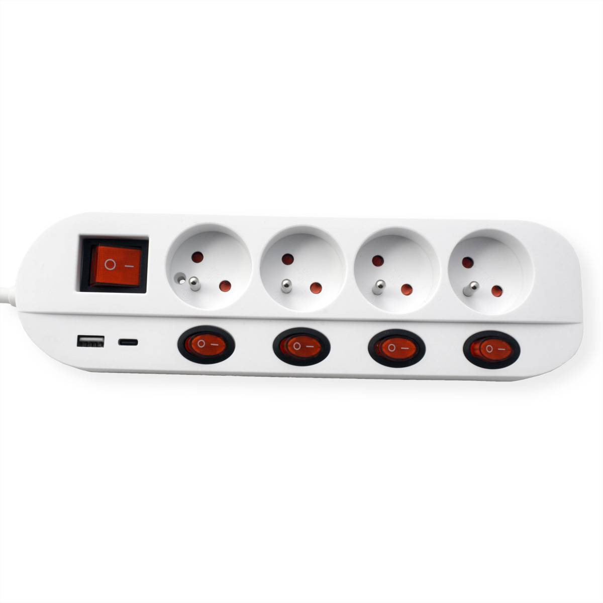 Roline 4-fach Steckdosenleiste mit Schalter, UTE Version, USB-Charger A+C, 1,5m