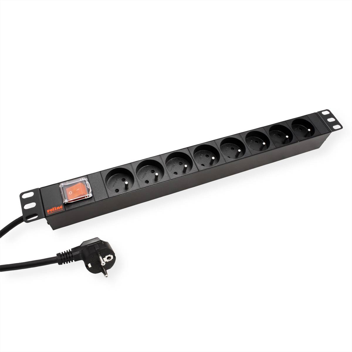 Roline 19-Zoll-Steckdosenleiste 8fach, mit Ein-/Aus-Schalter, UTE-Version, schwarz, 1,8m