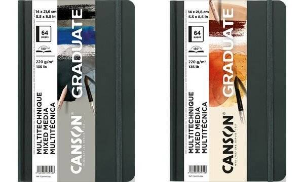 CANSON Graduate Book Skizzenbuch, doppelseitig körnig/glatt, 220 g/m², Hardcover, 14x21,6 cm, Grau, 64 Blatt