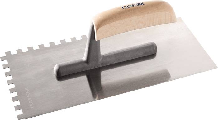 Glättekelle L.280mm B.130mm Zahn 8x8 gehärtet,m.H-Heft STA S.0,7mm TECWERK