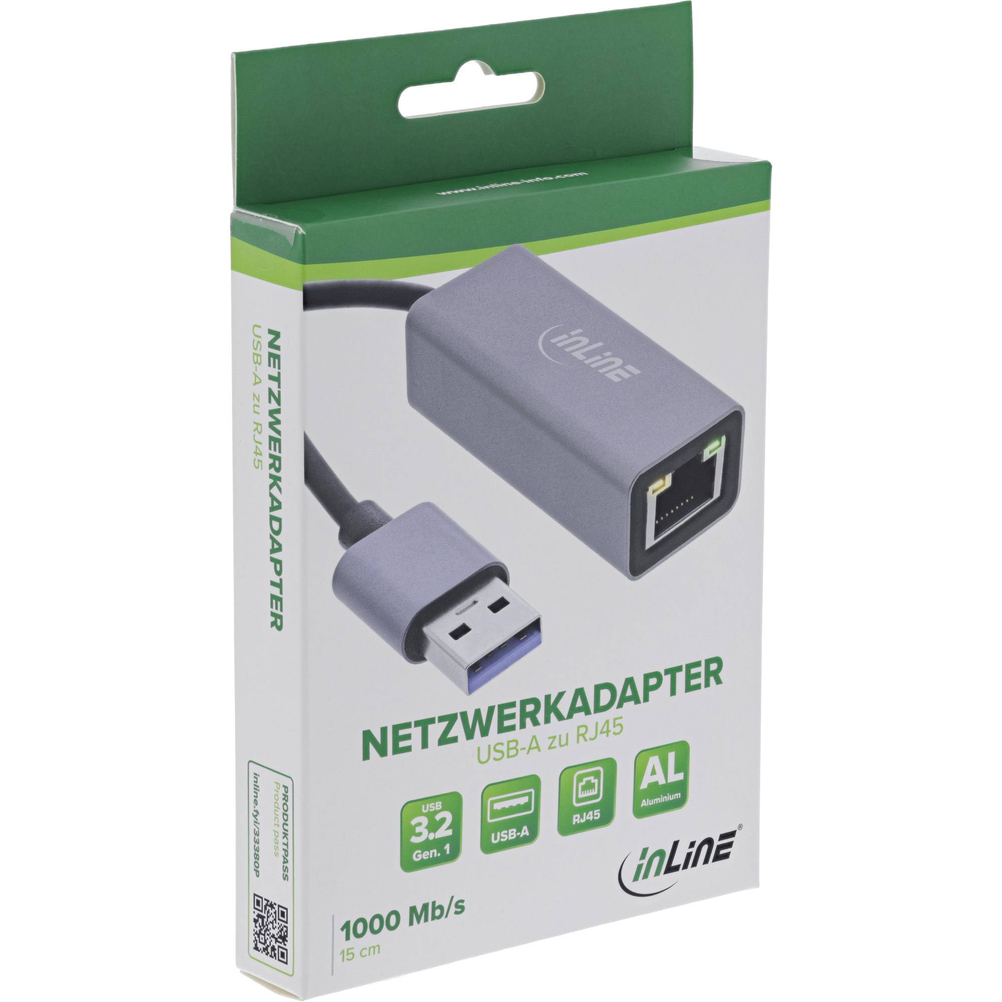 InLine® USB 3.2 Netzwerkadapter Kabel, USB-A zu RJ45 Gigabit Netzwerk Adapter / Konverter USB