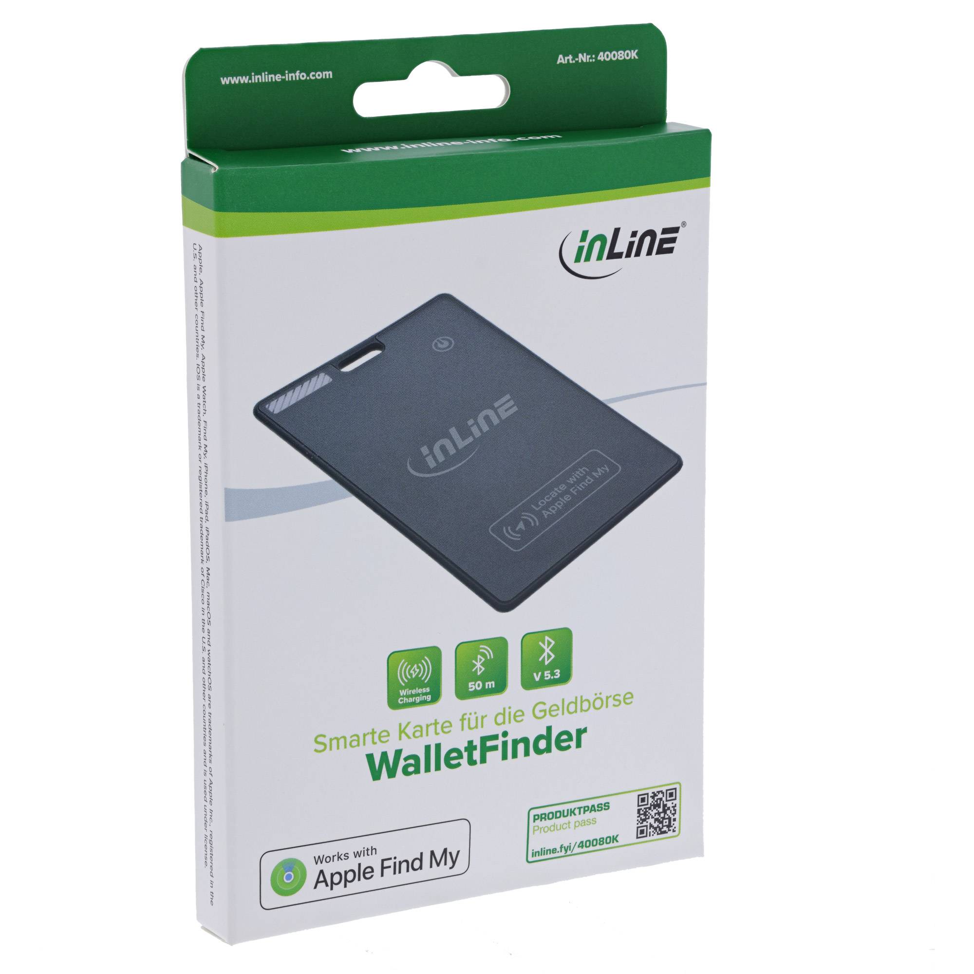 InLine® Wallet Finder, smarte Karte für die Geldbörse, Qi-Aufladung,100mAh, IPX5 Eingabe / DAC