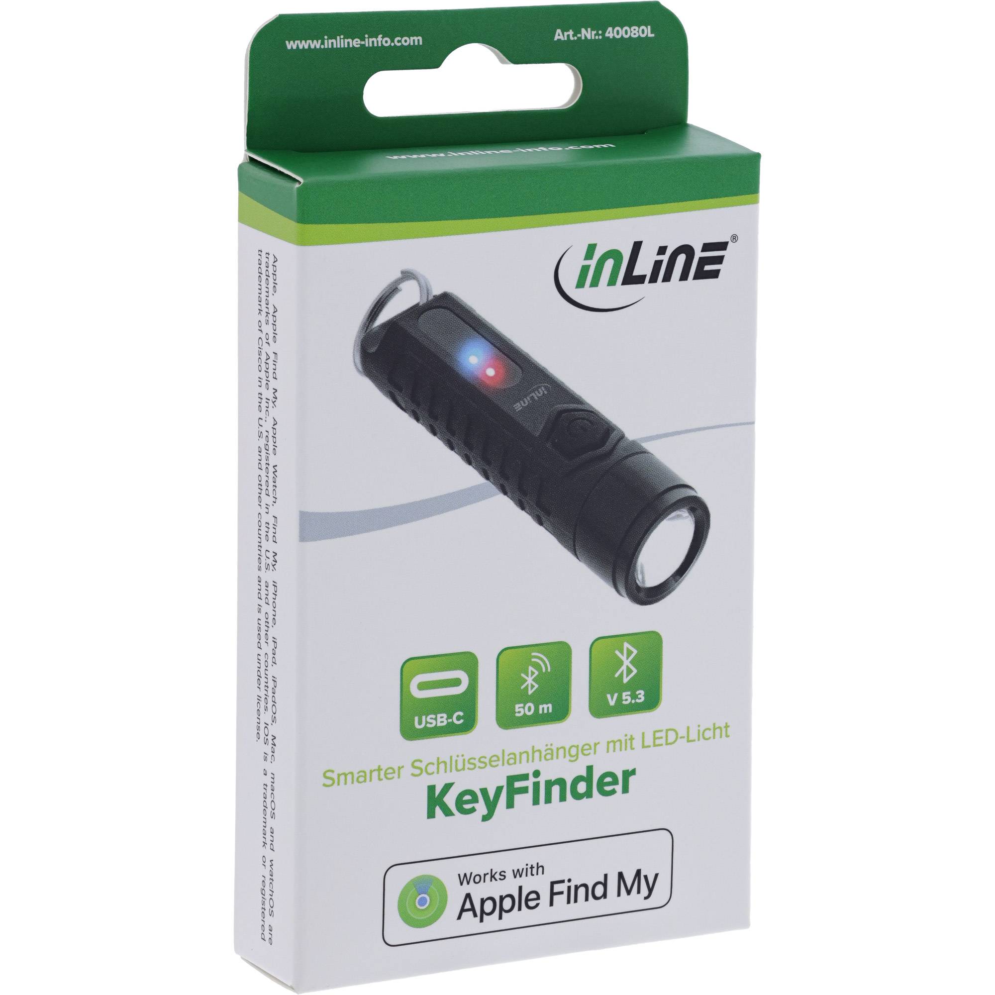 InLine® KeyFinder, smarter Schlüsselanhänger mit LED-Licht, 300mAh, IP65 Eingabe / Ausgabe DAC