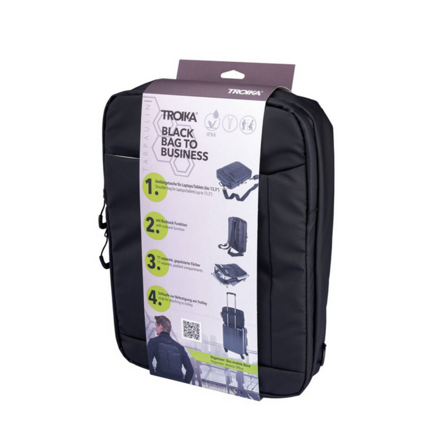 Troika BBL63/BK, Mann, Schultertasche, Reißverschluss, Stifttasche, Kein Muster, Schwarz