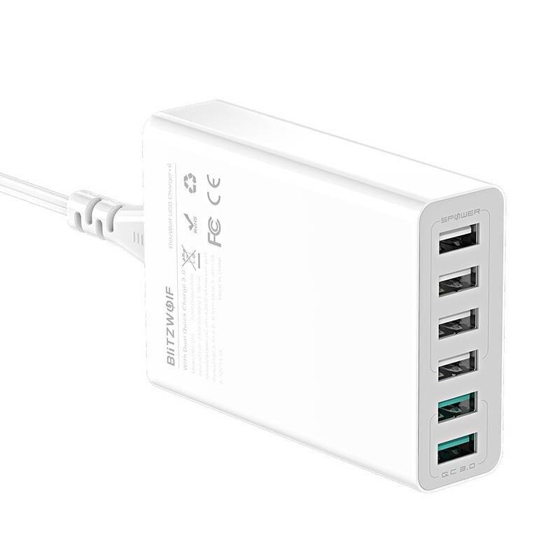 Blitzwolf - BW-S15 EU - Ladegerät 6x USB Blitzwolf BW-S15, QC 3.0, 60 W (weiß)