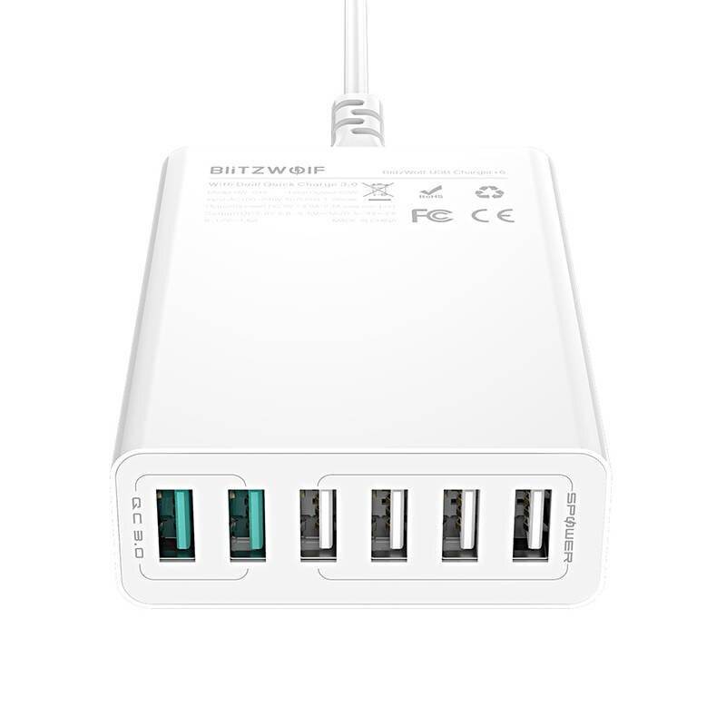 Blitzwolf - BW-S15 EU - Ladegerät 6x USB Blitzwolf BW-S15, QC 3.0, 60 W (weiß)