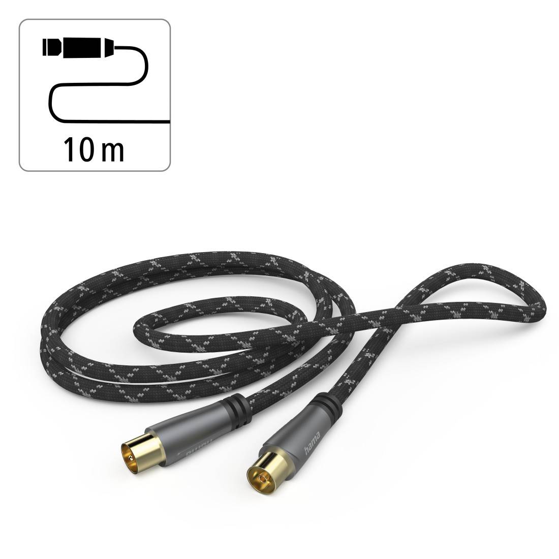 hama 00205073 Antennen-Kabel, Koax-Stecker - Koax-Kupplung, Metall, verg., 10,0 m, 120 dB