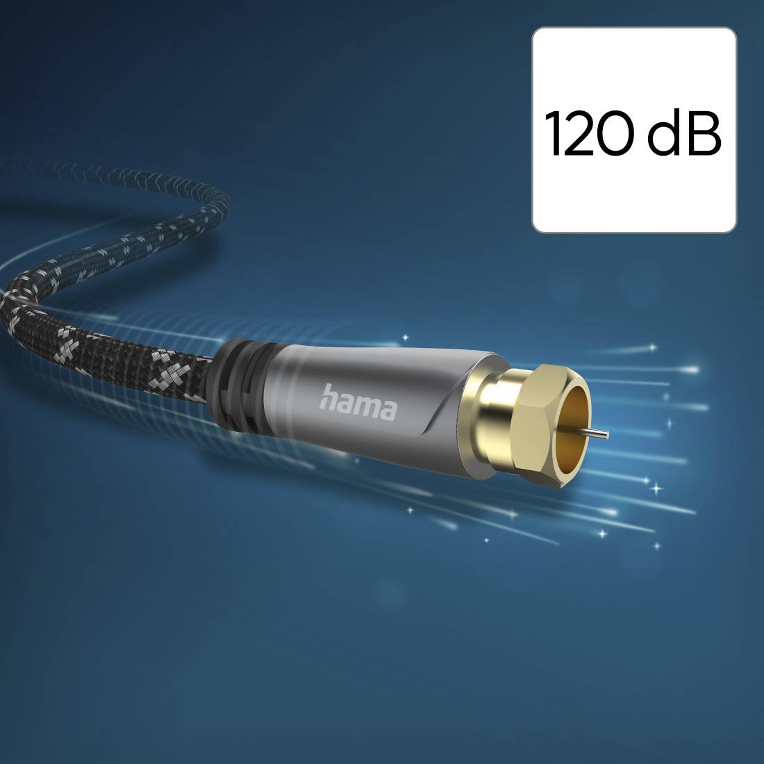 hama 00205079 SAT-Anschlusskabel, F-Stecker - F-Stecker, Metall, vergoldet, 5,0 m, 120 dB