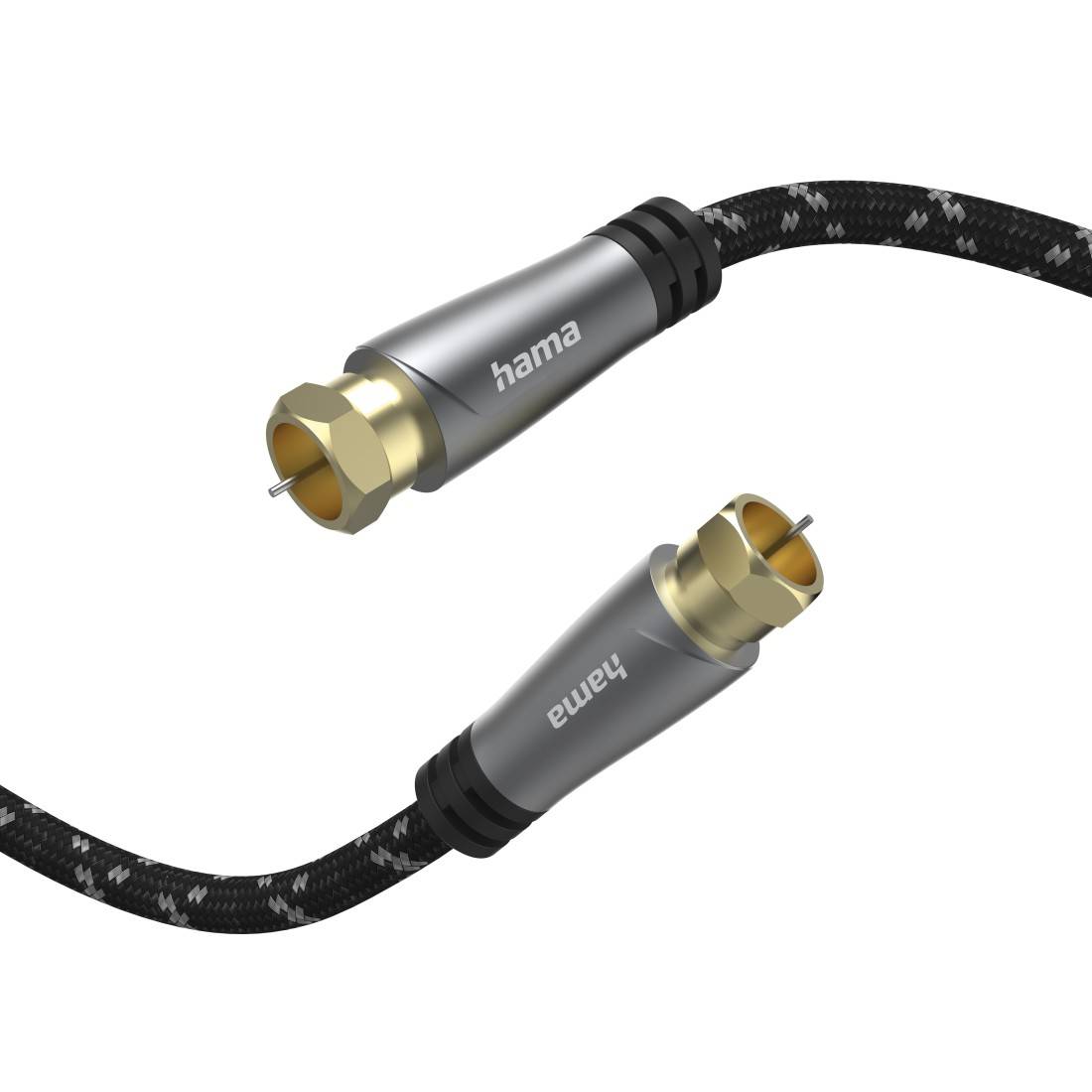 hama 00205077 SAT-Anschlusskabel, F-Stecker - F-Stecker, Metall, vergoldet, 1,5 m, 120 dB