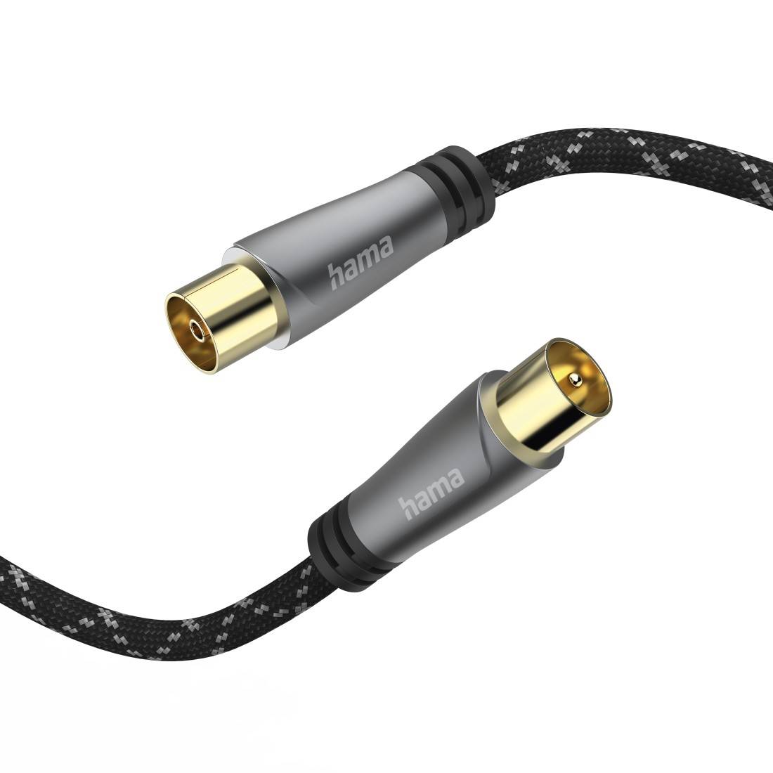 hama 00205073 Antennen-Kabel, Koax-Stecker - Koax-Kupplung, Metall, verg., 10,0 m, 120 dB