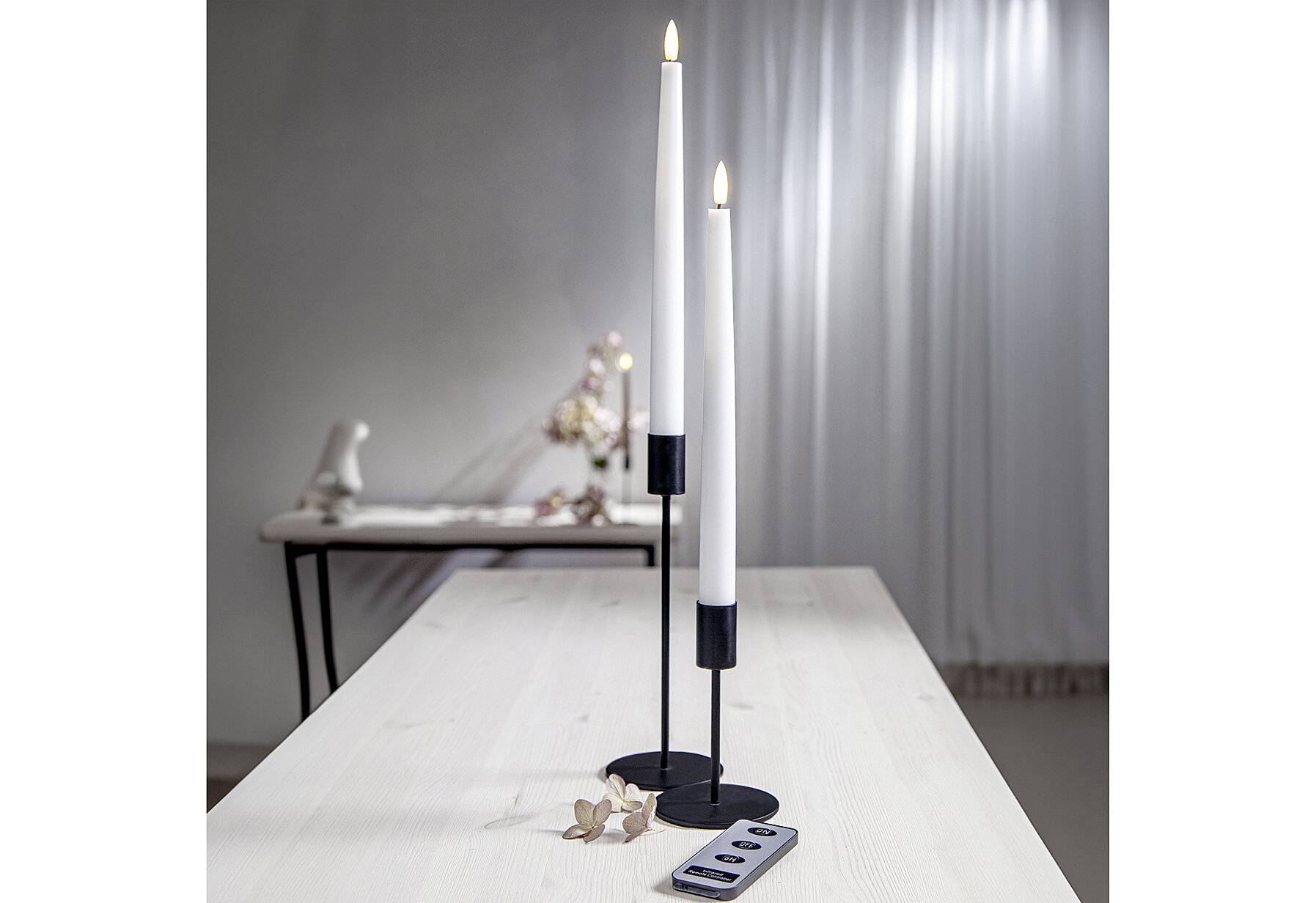2er Set LED Stabkerzen "FLAMME SLIM" mit Fernbedienung, Höhe 28,5cm, Durchmesser 2,1cm, Farbe