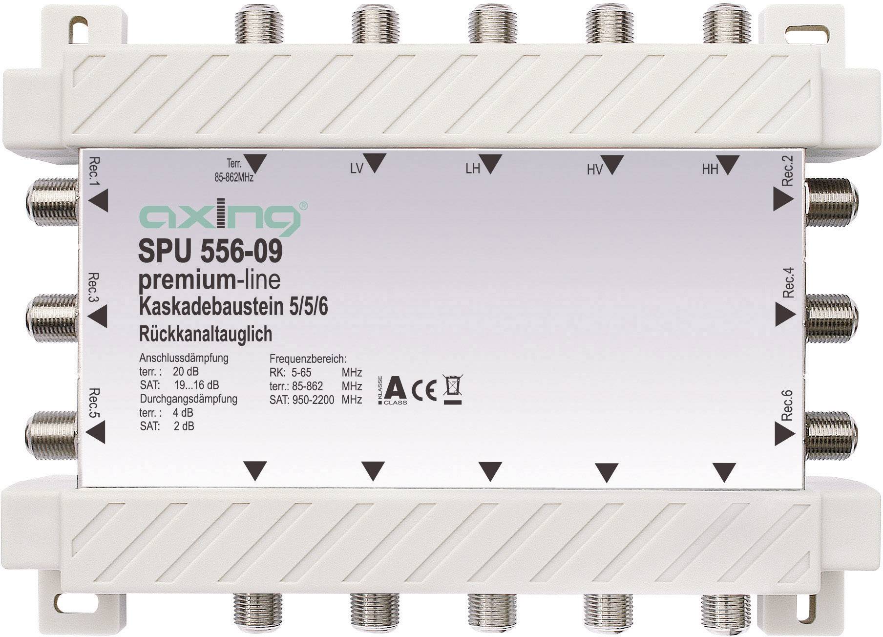 Axing SPU 556-09 SAT Multischalter Kaskade Eingänge (Multischalter): 5 (4 SAT/1 terrestrisch) Teilnehmer-Anzahl: 6