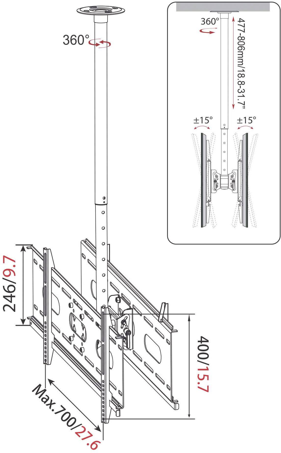 My Wall HP 3 L TV-Deckenhalterung 94,0 cm (37") - 160,0 cm (63") Neigbar, Höhenverstellbar