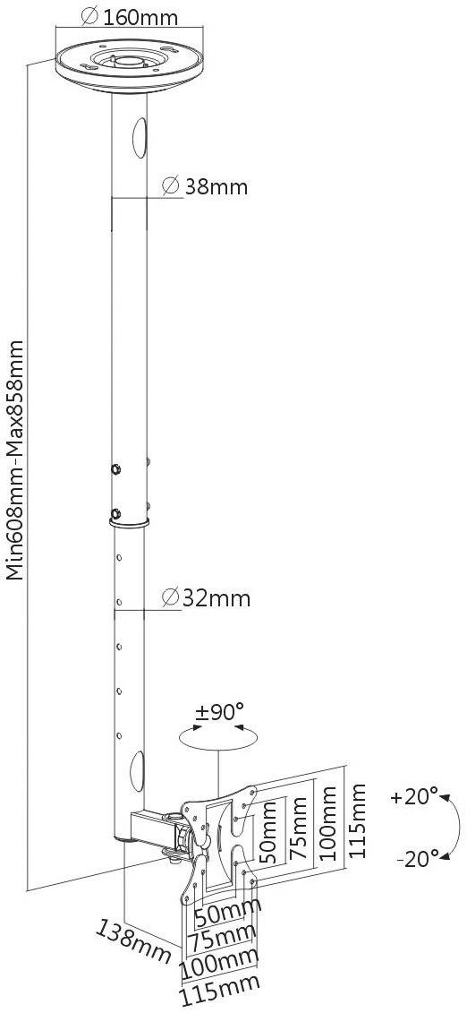 My Wall HL 4-1L TV-Deckenhalterung Höhenverstellbar 25,4cm (10") - 76,2cm (30") Neigbar+Schwenkbar