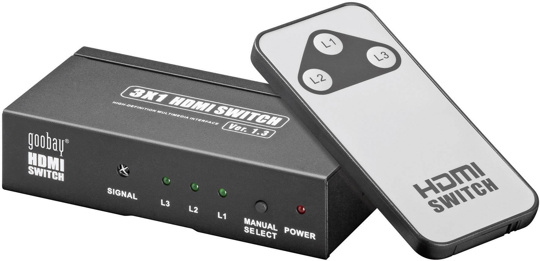 3 Port HDMI-Switch Goobay AVS 43-3 2011 mit Fernbedienung, 3D-Wiedergabe möglich N/A Schwarz