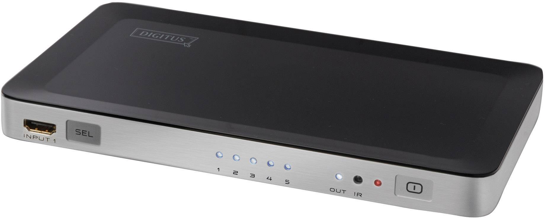 Digitus DS-45300 5 Port HDMI-Switch mit Fernbedienung, 3D-Wiedergabe möglich 1920 x 1080 Pixel