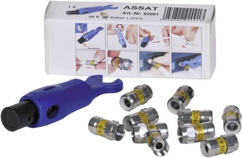 Cabelcon Self-Install™ F-Stecker SET Abisolierer, 10 Stecker 4,9 mm, Anleitung. Selbstfixierend