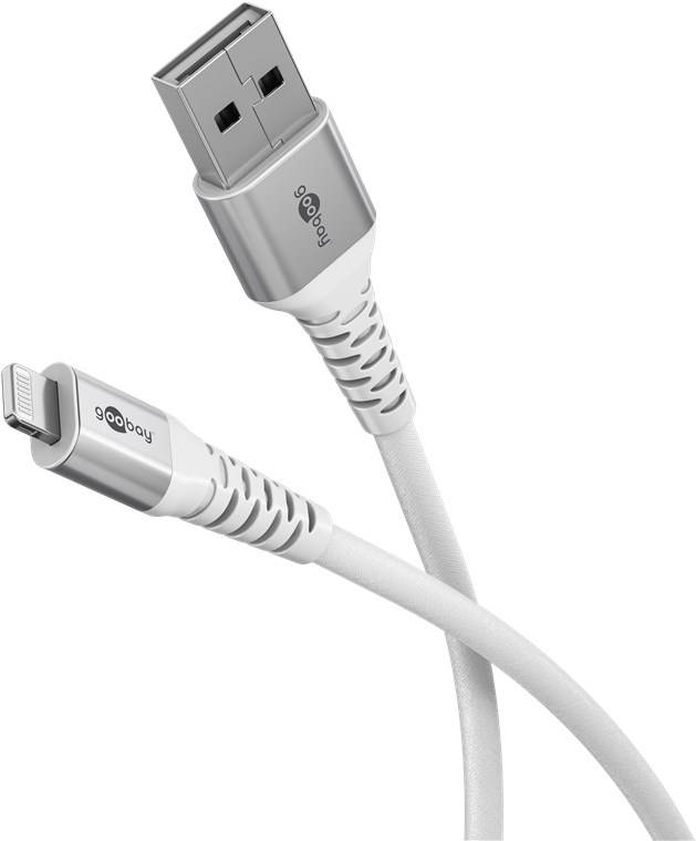 Goobay 74512 Lightning auf USB A Ladekabel 12W / softes Textilkabel 480 Mbits / USB 2.0 / Weiß / 2m