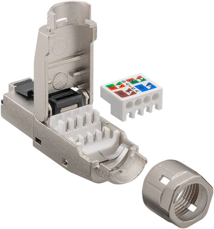 Goobay CAT 8.1 feldkonfektionierbarer RJ45-Stecker, STP geschirmt für 5,0-8,5 mm Kabeldurchmesser, mit Schraubkappe, we