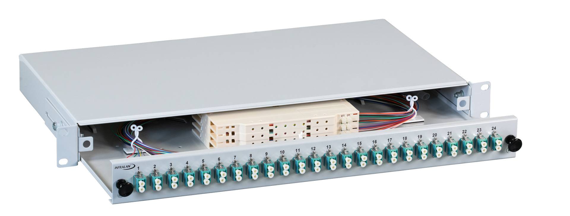 EFB-Elektronik ISB-LCDU-06-3-GR-ABA, INFRALAN Spleißbox ausziehbar LC, 12 Pigtails abgesetzt / 6 Kupplungen, OM3