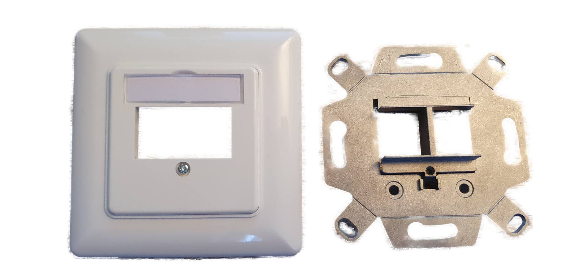 2-Port Rahmenset für Keystones, gerader, Auslass, DIN49075, RAL9003 Signalweiß Kupferverkabelung +