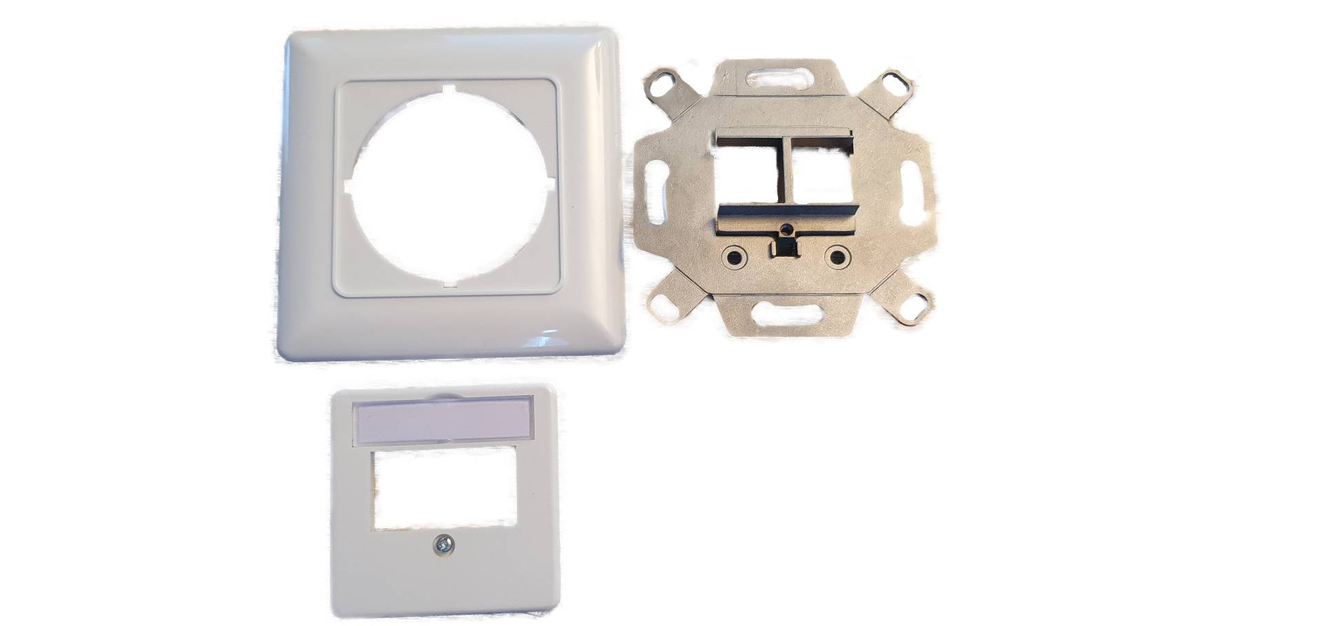 2-Port Rahmenset für Keystones, gerader, Auslass, DIN49075, RAL9003 Signalweiß Kupferverkabelung +