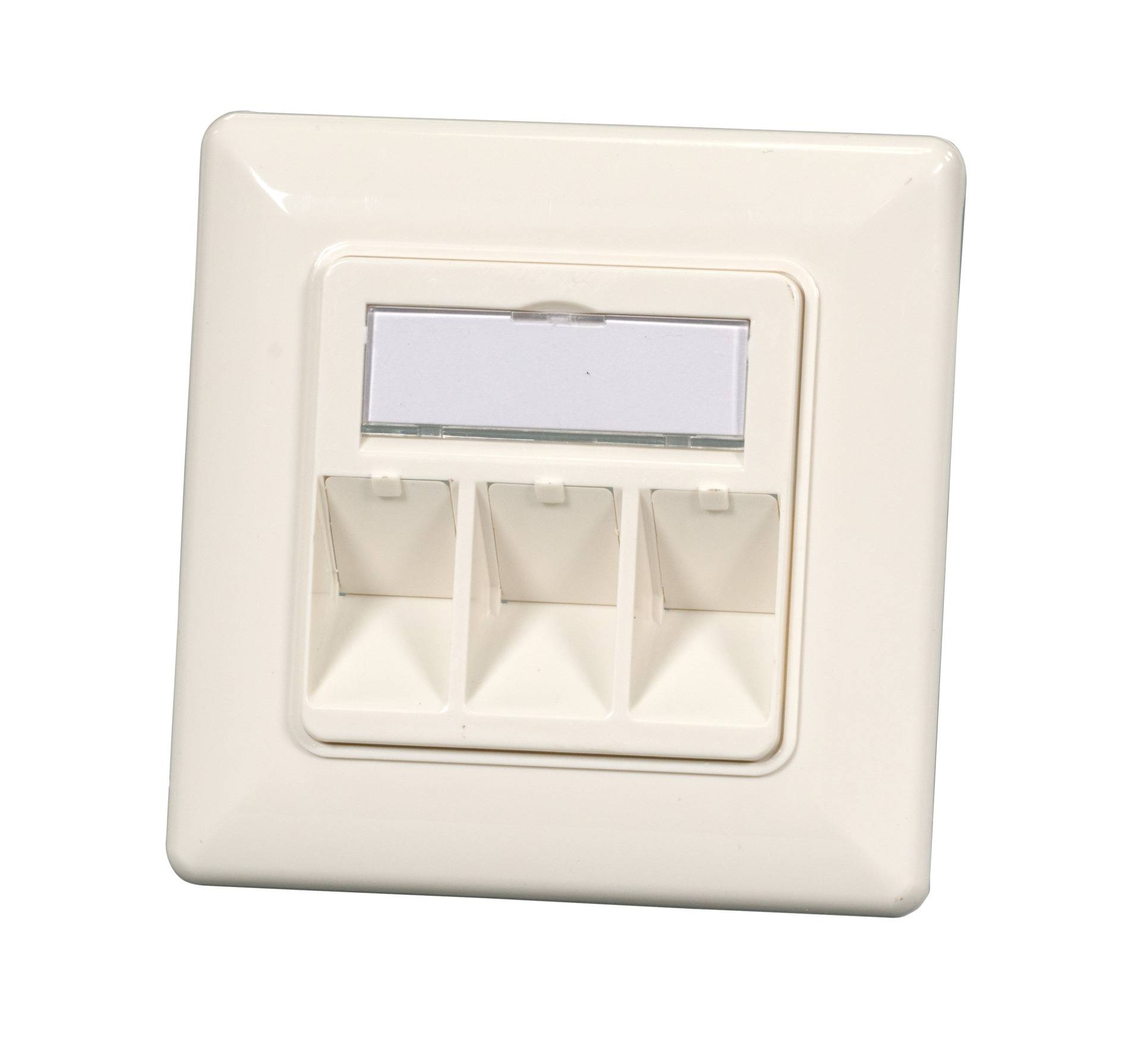 2-Port Rahmenset für Keystones, gerader, Auslass, DIN49075, RAL9003 Signalweiß Kupferverkabelung +
