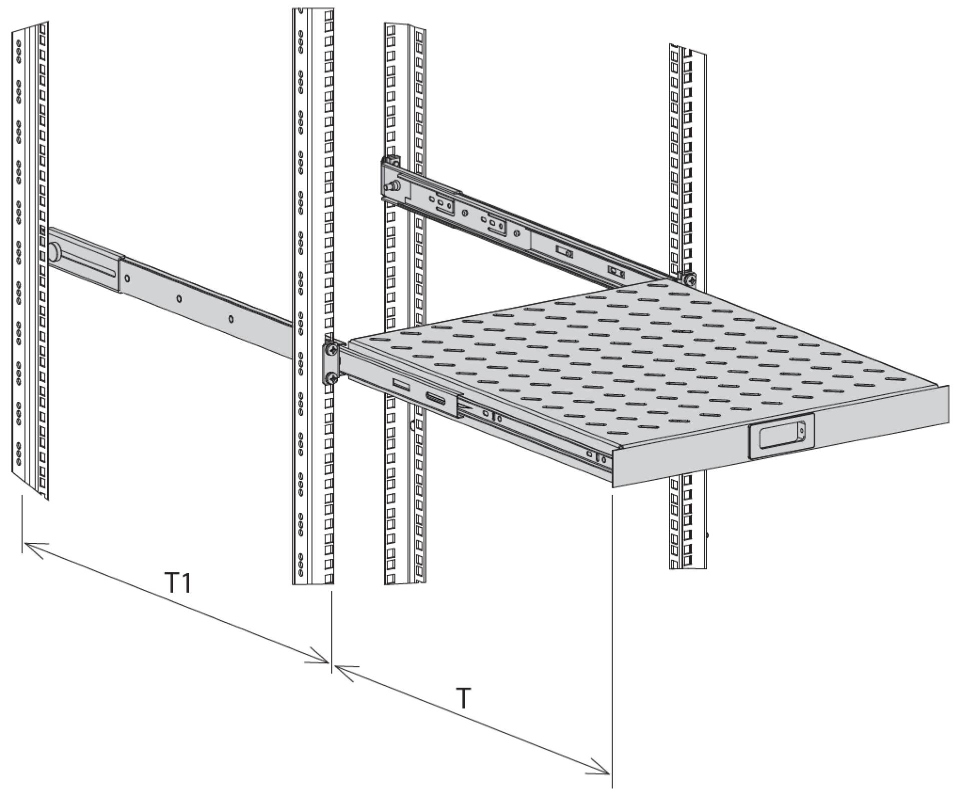 19 1HE Fachboden ausziehbar, ET -- 950..1050 mm, 30 kg, ST 1200, RAL9005 Netzwerk- und Zubehör +