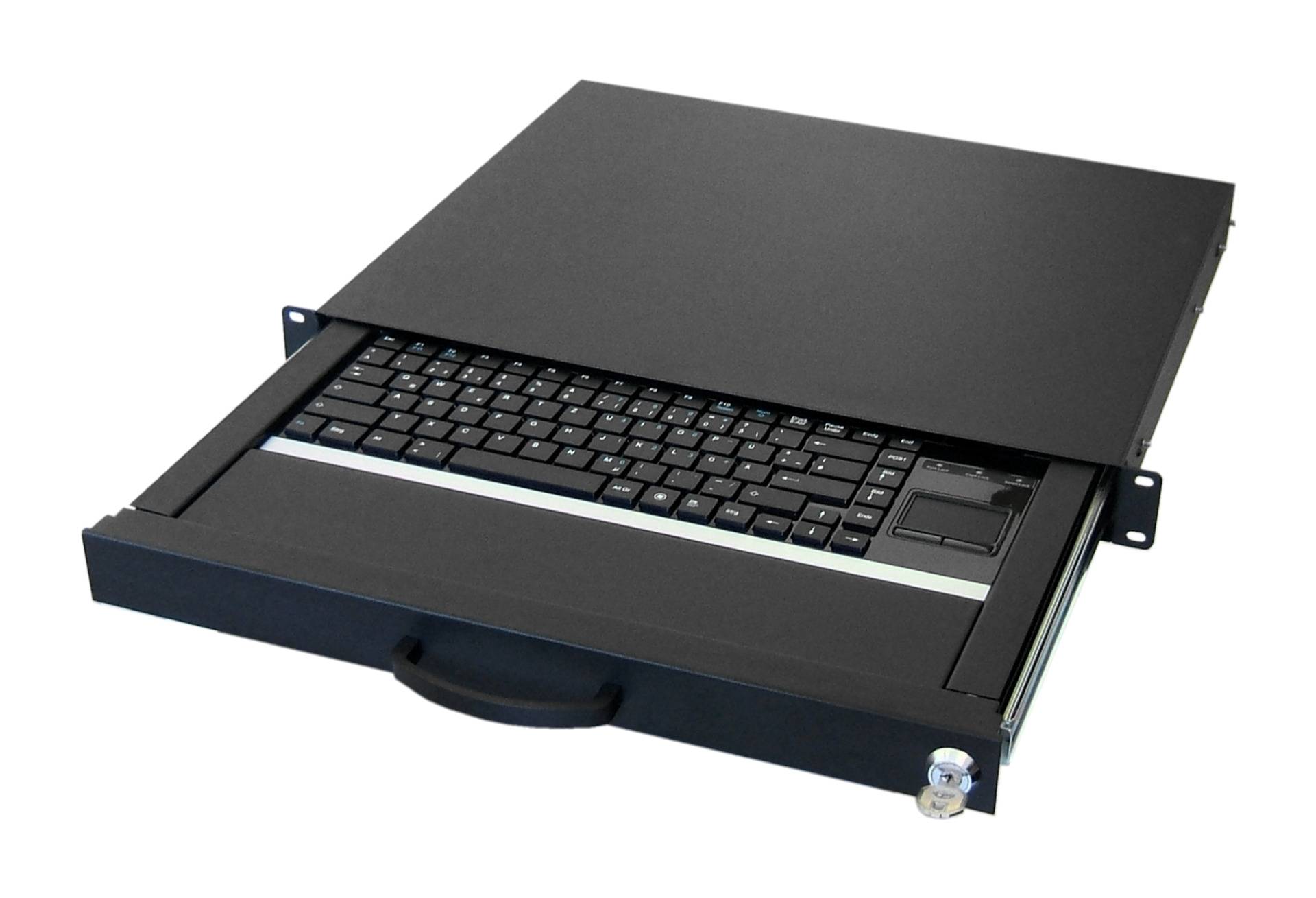 19 1HE Tastaturschublade inkl. Tastatur DE + -- Touchpad USB, RAL7035 Netzwerk- und Serverschränke
