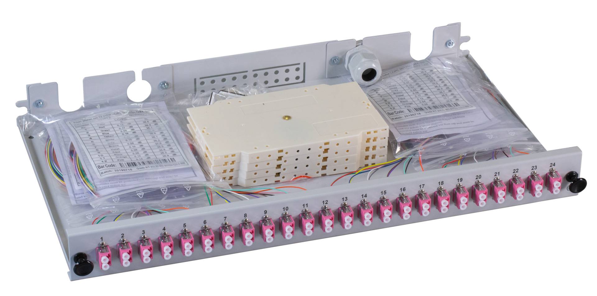EFB-Elektronik B71901.24OM4, Spleißbox LC 50/125µ OM4 ausziehbar 24 Pigtails/12 Kuppl.
