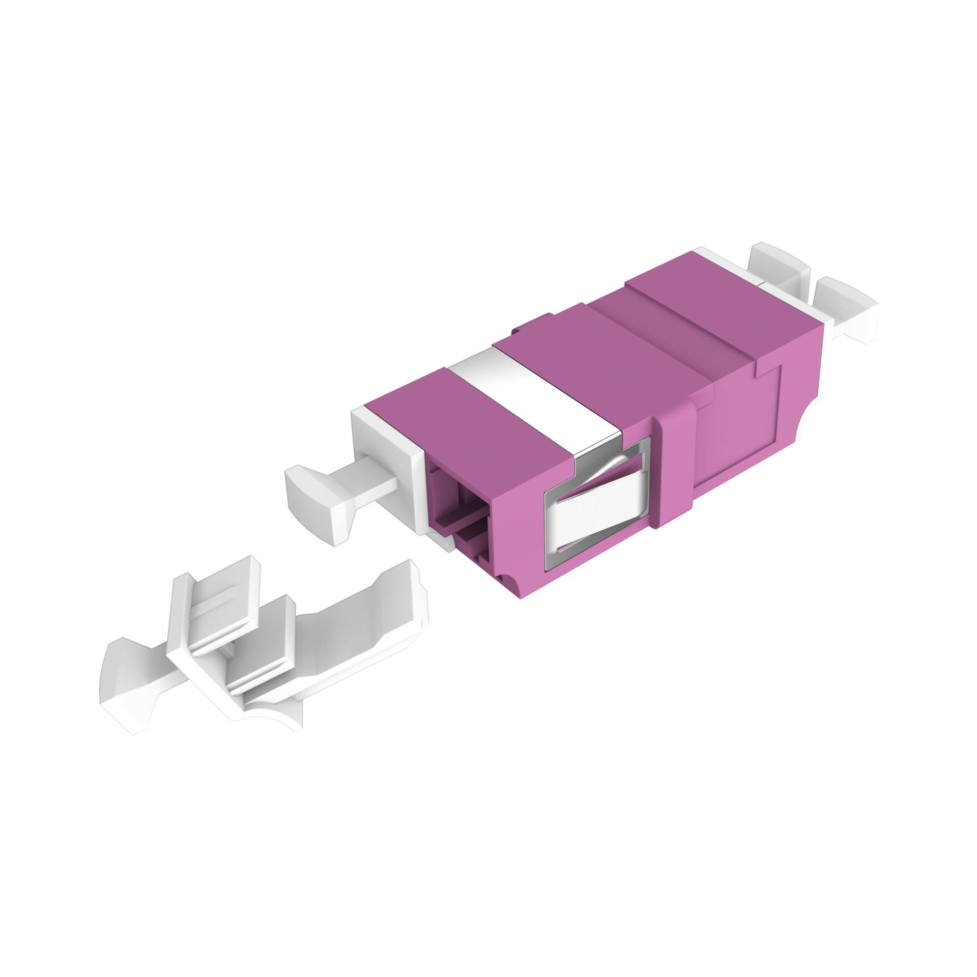 Kupplung LC Duplex OM4 erikaviolett -- flanschlos Glasfaserverkabelung Glasfaser Kupplungen OM4