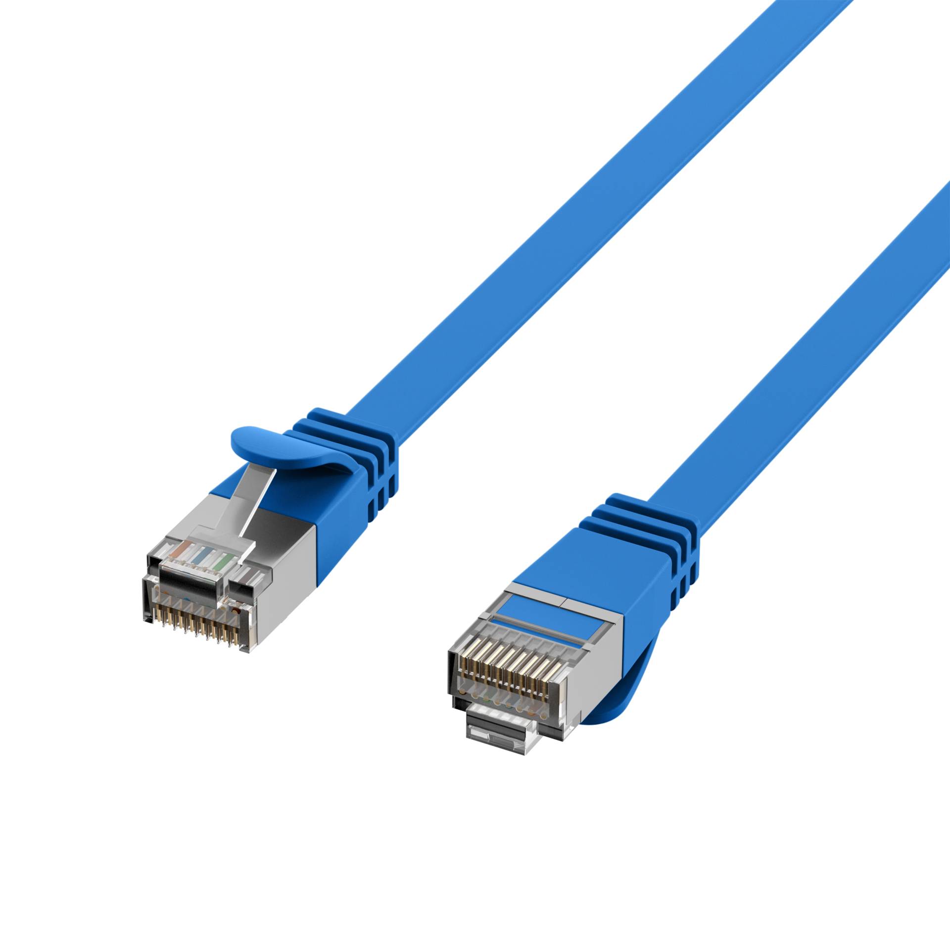 RJ45 Flachpatchkabel Cat.6A U/FTP PVC -- blau 0,15m Kupferverkabelung Patchkabel