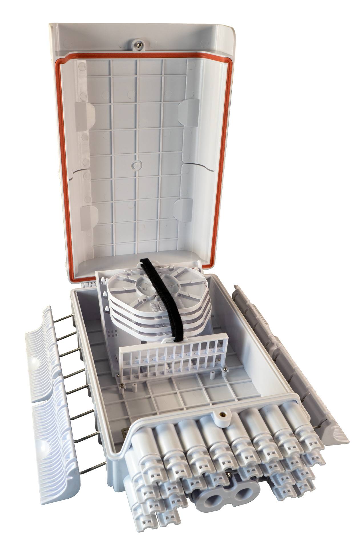 EFB-Elektronik FTTH-BOX-OUT-5, FTTH IP65 Anschlussbox für 48 Fasern, 24 Kupplungen und Faserüberlängenaufnahme