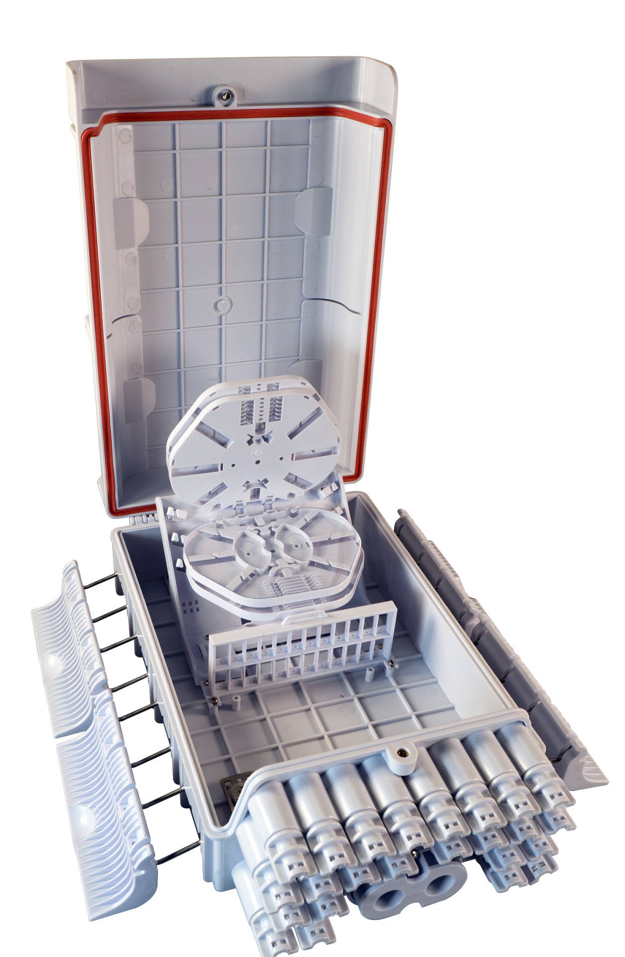 EFB-Elektronik FTTH-BOX-OUT-5, FTTH IP65 Anschlussbox für 48 Fasern, 24 Kupplungen und Faserüberlängenaufnahme