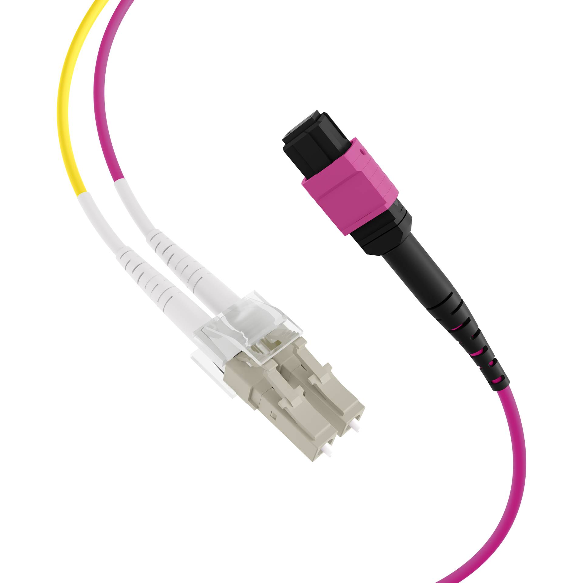MTP®(F)-LC Trunkkabel OM4 12 Fasern, Typ B LSZH erika-violett 1m Glasfaserverkabelung MPO / MTP MPO