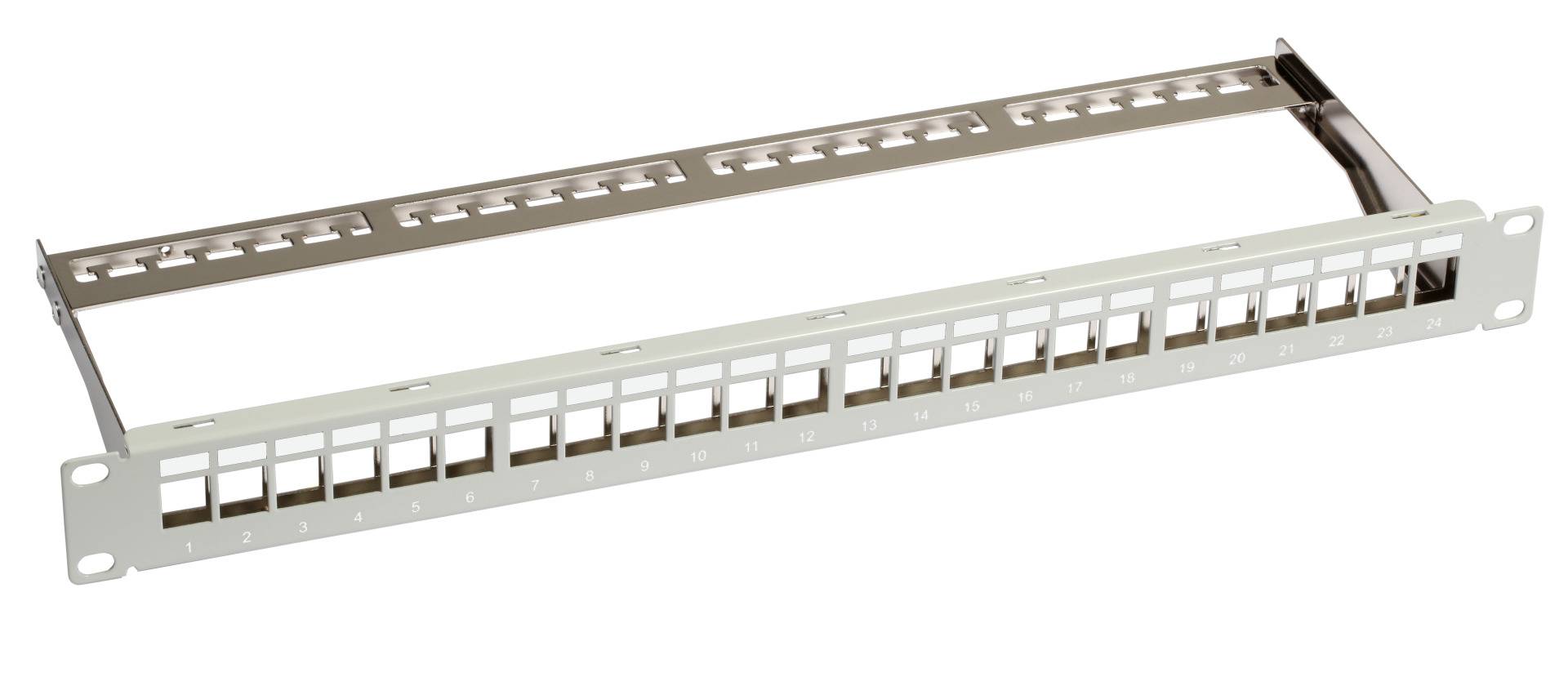 Verteilerfeld 19 1HE 24-Port metall schwarz -- mit 24x Keystone slimline CAT6a Kupferverkabelung +