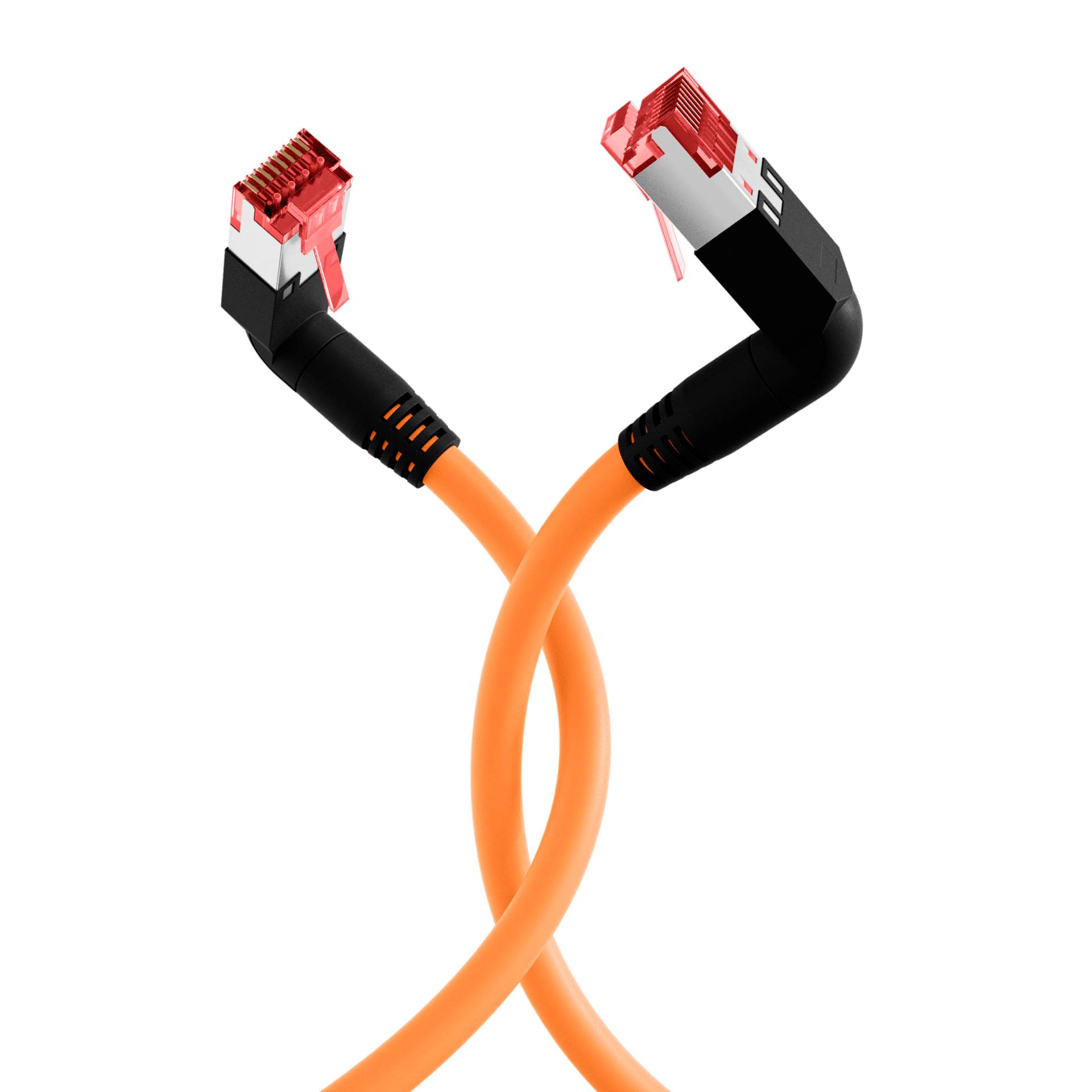 RJ45 Patchkabel Cat.6A S/FTP LSZH -- Draka UC900 TM21 2x90° orange 1m Kupferverkabelung