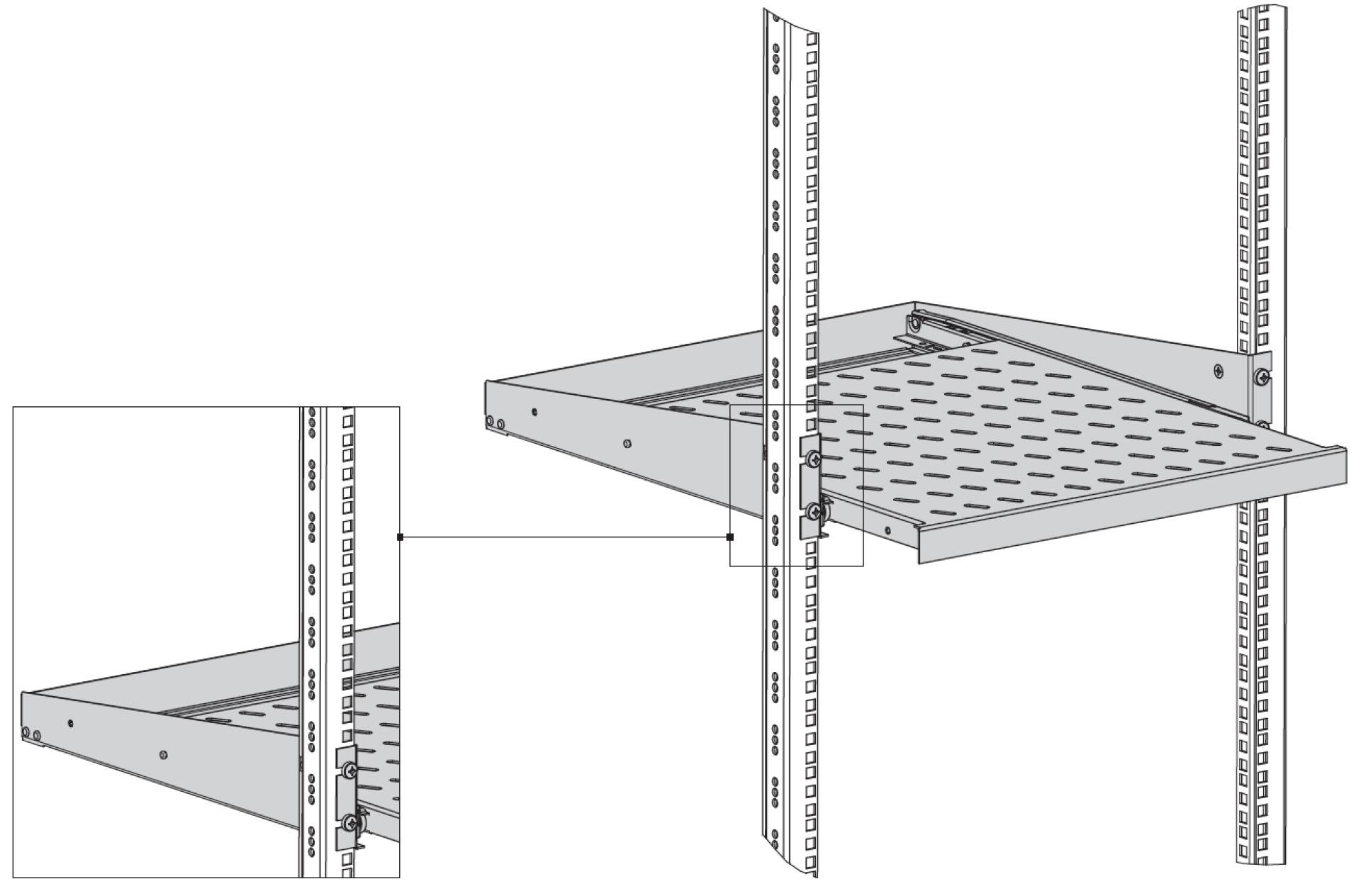 19 2HE Fachboden ausziehbar, T=355 mm -- Frontbefestigung, 20 kg, RAL7035 Netzwerk- und Zubehör +