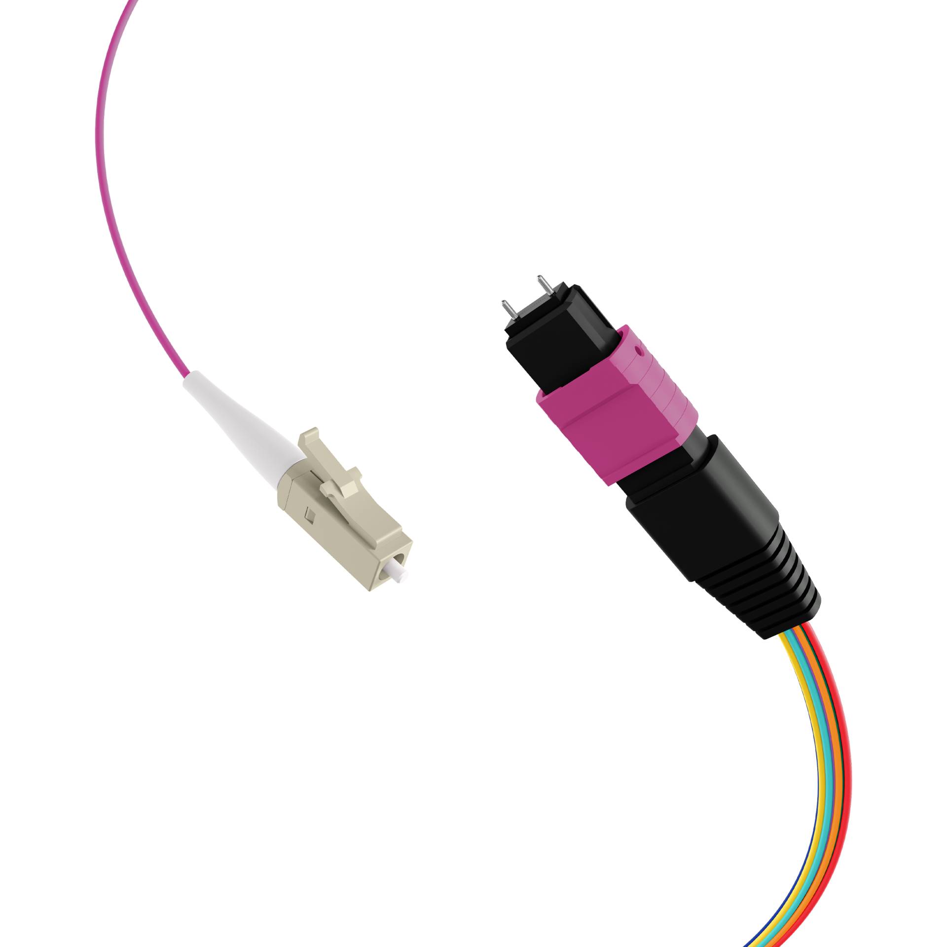 MTP®(M)-LC Fanoutkabel OM4 8 Fasern, Typ B LSZH erika-violett 0,4m Glasfaserverkabelung MPO / MTP /