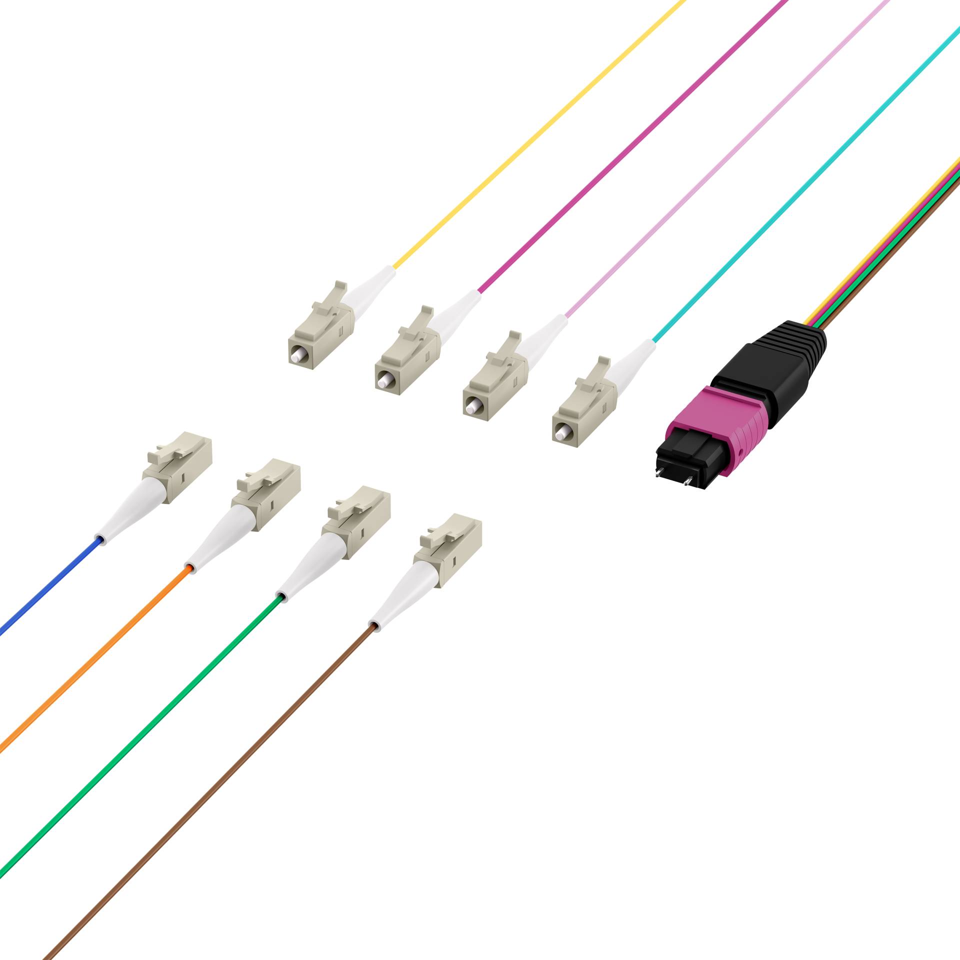 MTP®(M)-LC Fanoutkabel OM4 8 Fasern, Typ B LSZH erika-violett 0,4m Glasfaserverkabelung MPO / MTP /
