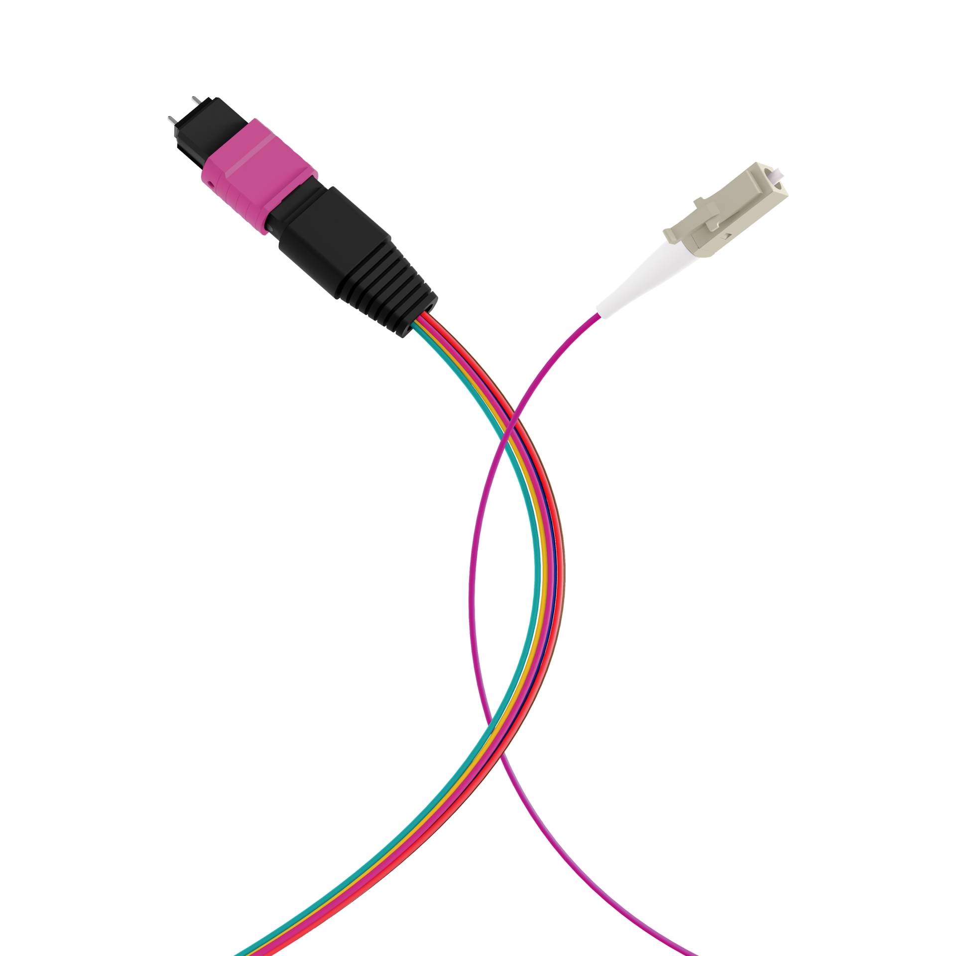 MTP®(M)-LC Fanoutkabel OM4 8 Fasern, Typ B LSZH erika-violett 0,4m Glasfaserverkabelung MPO / MTP /