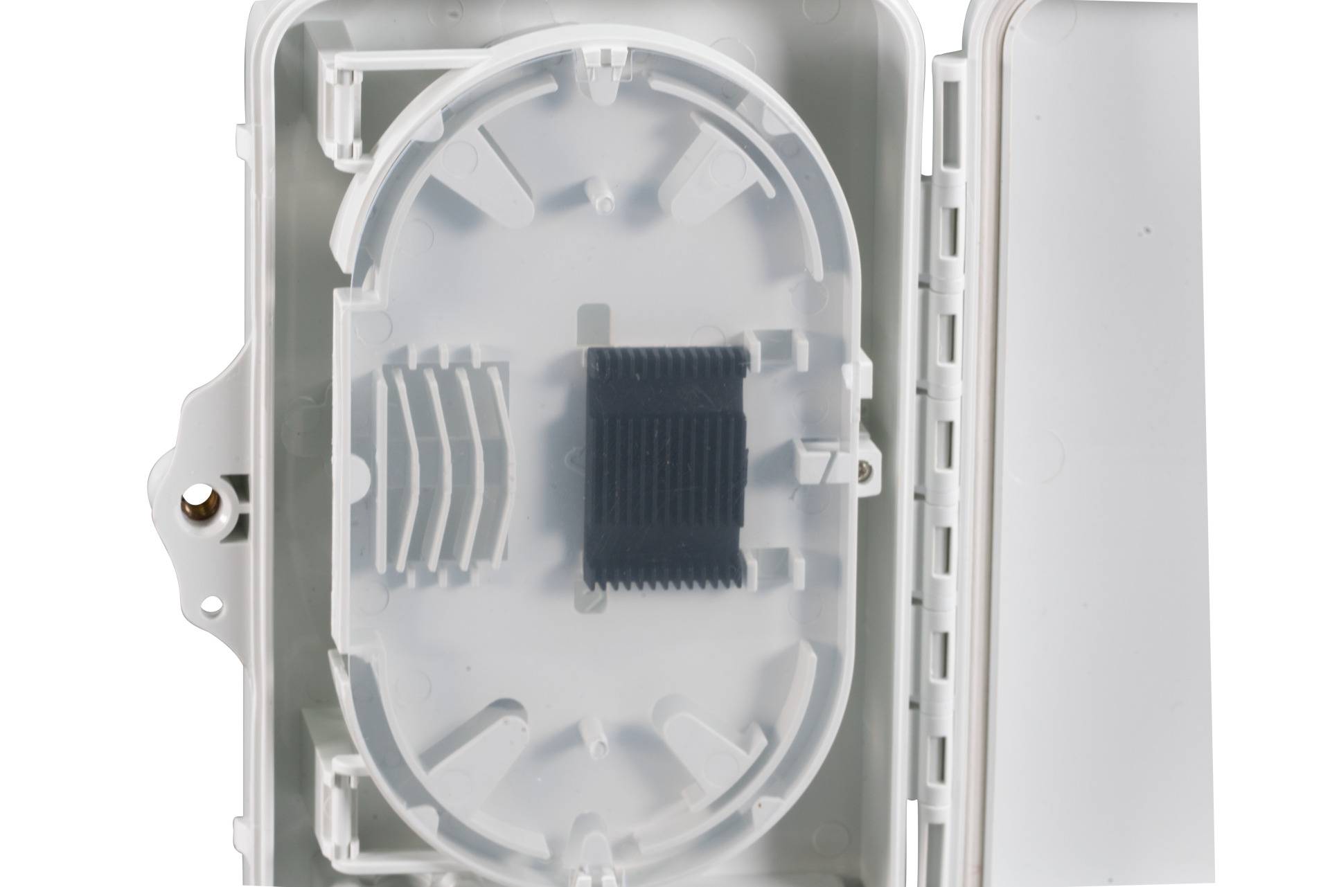 FTTH IP65 Anschlussbox für 8 Fasern, 4 Kupplungen -- und Faserüberlängenaufnahme Glasfaser