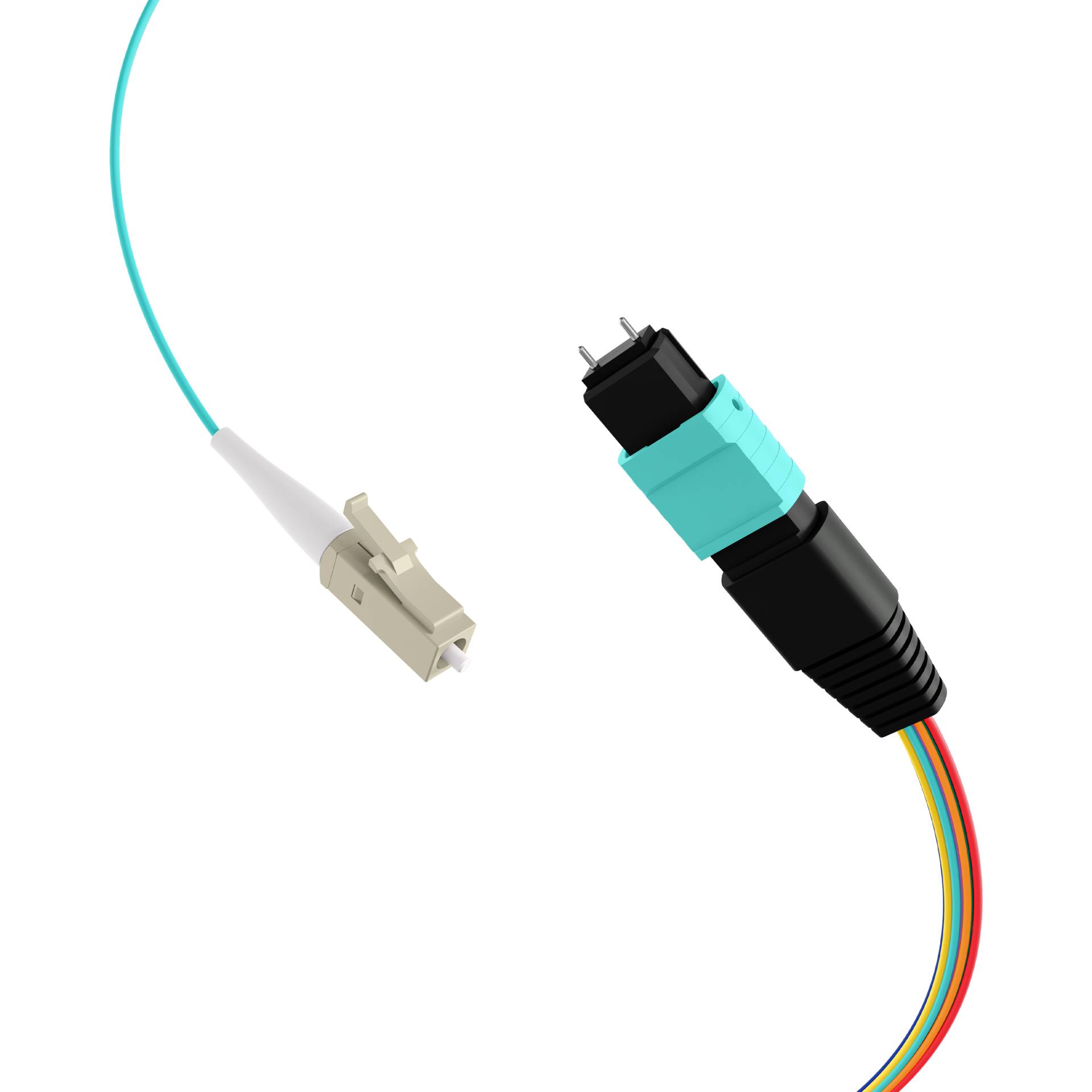 MTP®(M)-LC Fanoutkabel OM3 8 Fasern, Typ B LSZH aqua 0,4m Glasfaserverkabelung MPO / MTP MPO / MTP