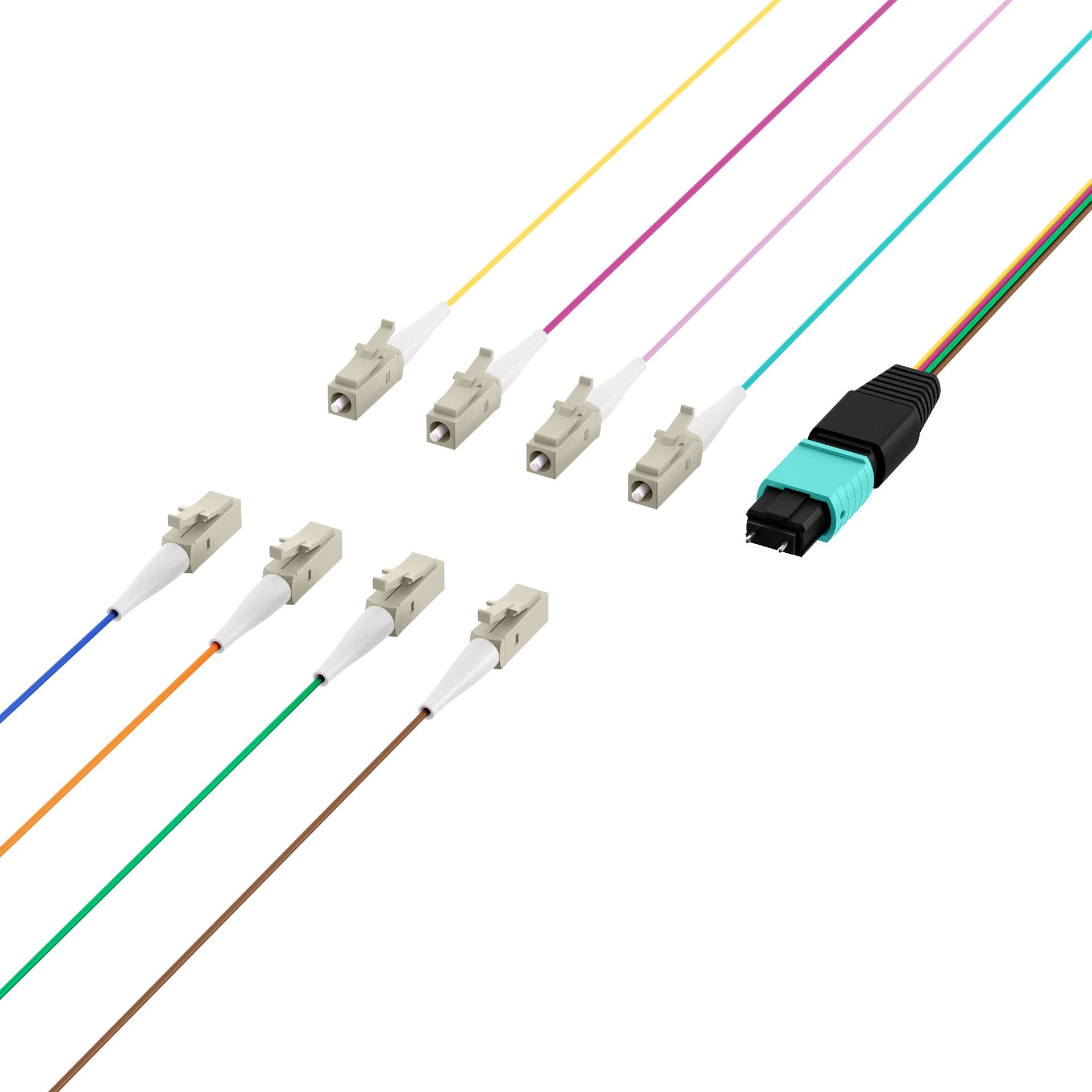 MTP®(M)-LC Fanoutkabel OM3 8 Fasern, Typ B LSZH aqua 0,4m Glasfaserverkabelung MPO / MTP MPO / MTP