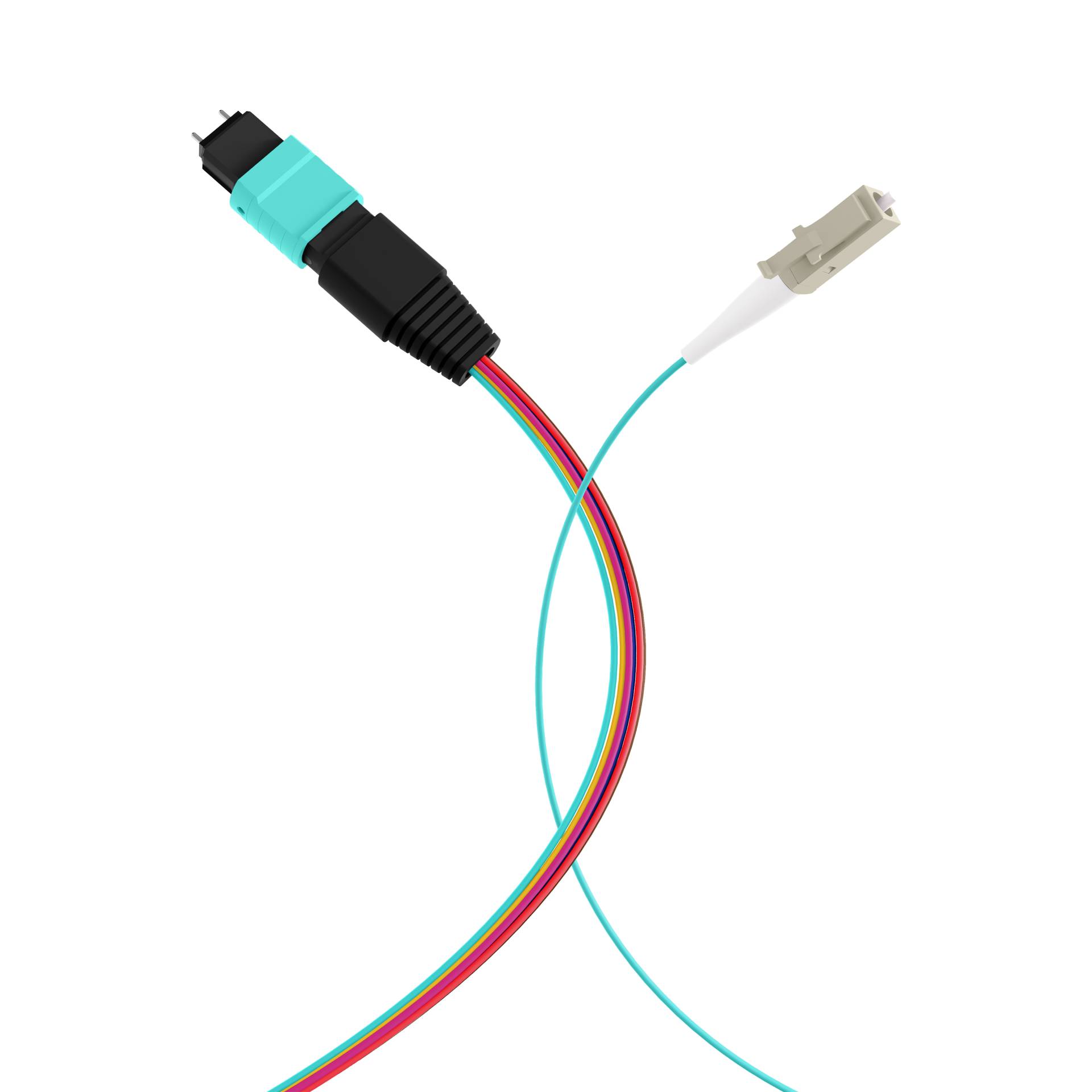MTP®(M)-LC Fanoutkabel OM3 8 Fasern, Typ B LSZH aqua 0,4m Glasfaserverkabelung MPO / MTP MPO / MTP