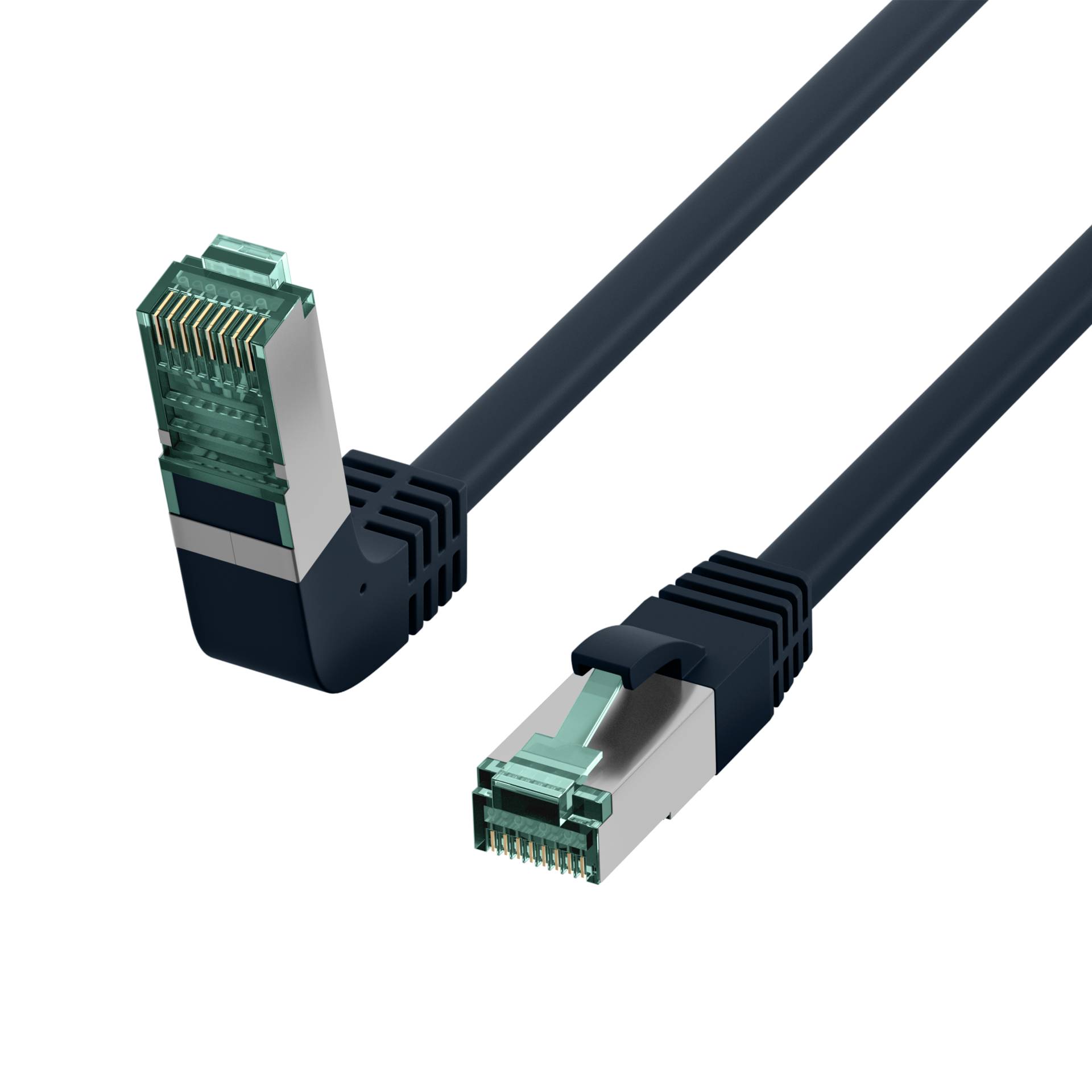 EFB Elektronik RJ45 Patchkabel S/FTP Cat.6A LSZH einseitig 90° gewinkelt 0.25m schwarz Netzwerk CAT 6a SFTP 0,25 m