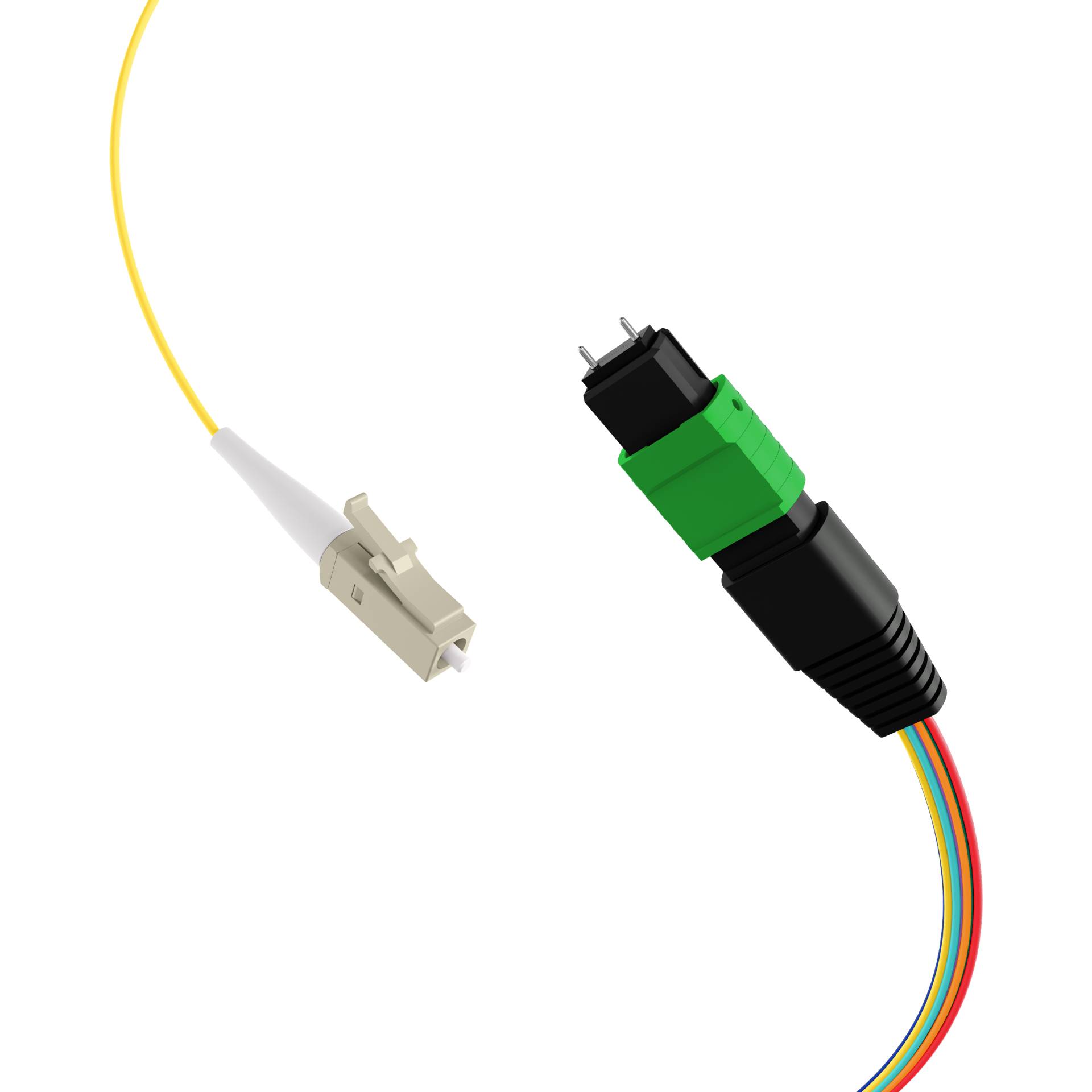 MTP®/APC(M)-LC Fanoutkabel OS2 8 Fasern, Typ B LSZH gelb 0,4m Glasfaserverkabelung MPO / MTP MPO /
